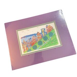 Daniel Wehr San Francisco Cable Cars Above the Bay Matted Art Print Purple 11x14